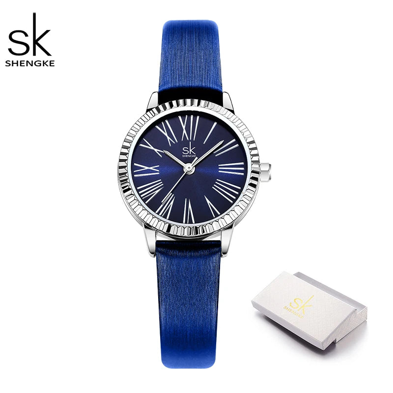 Shengke Top Brand Women's Quartz Watches Original Design Ladies Wristwatches Leather Strap Elegant Female Best Gifts Clock