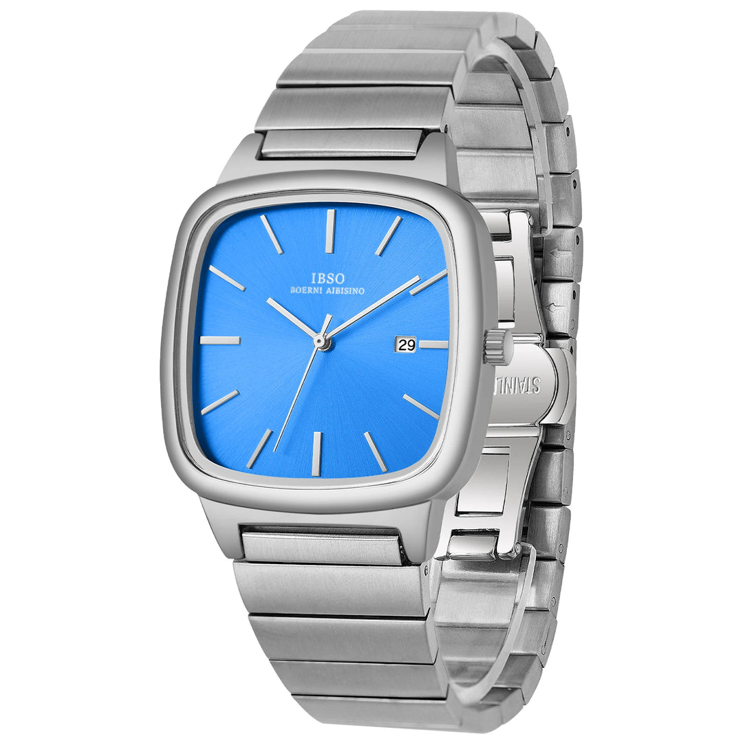 IBSO Square Men's Quartz Watch S1206G Stainless Steel Band Original Mechanism 3ATM Waterproof Business Style