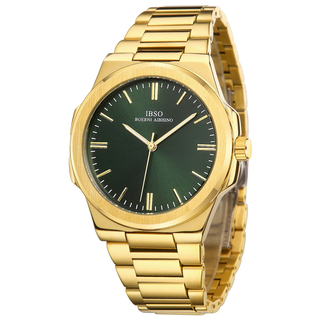 IBSO 2026 New Men Luxury Quartz Watch Brass Steel Case Stainless Steel Strap 3ATM Waterproof Japan Quartz Movement S1128G