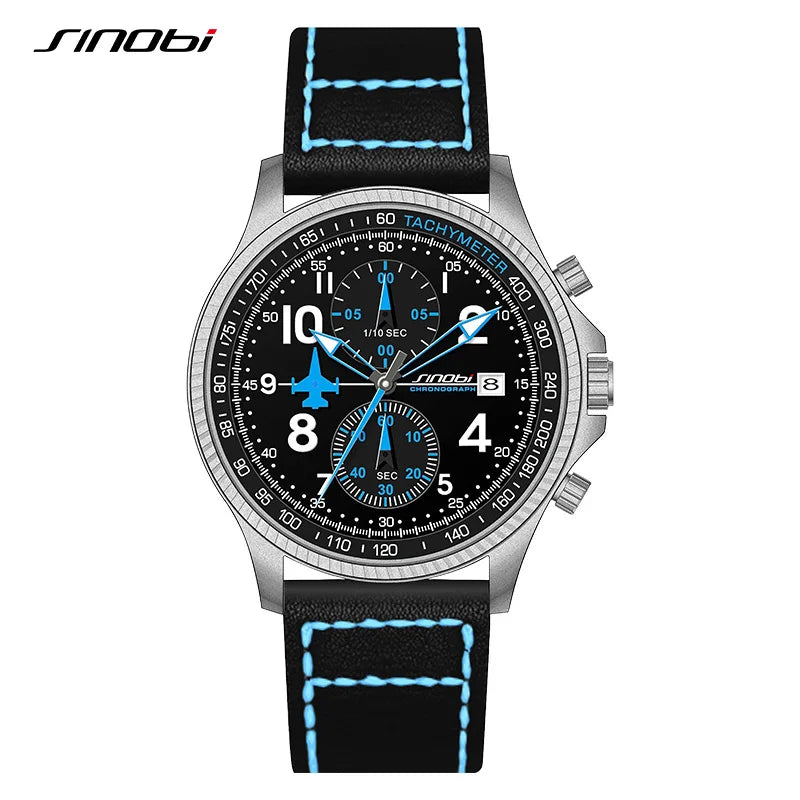New SINOBI Creative Design Airplane Chronograph Men's Watches Original Geneva Calender Man Quartz Wristwatches Top Sports Clock