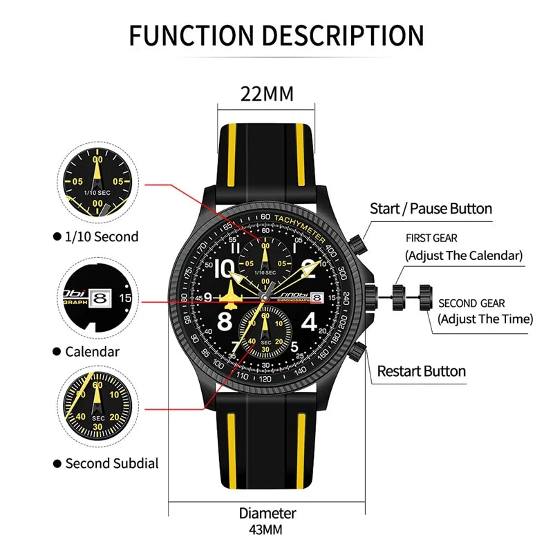 New SINOBI Creative Design Airplane Chronograph Men's Watches Original Geneva Calender Man Quartz Wristwatches Top Sports Clock