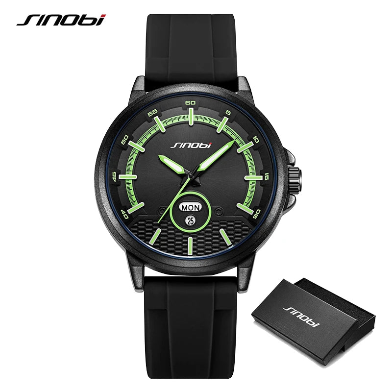 SINOBI New Design Men's Watches Fashion Man's Sports Quartz Watch Calendar Week Display Best Gifts Clock Top Brand Wristwatches
