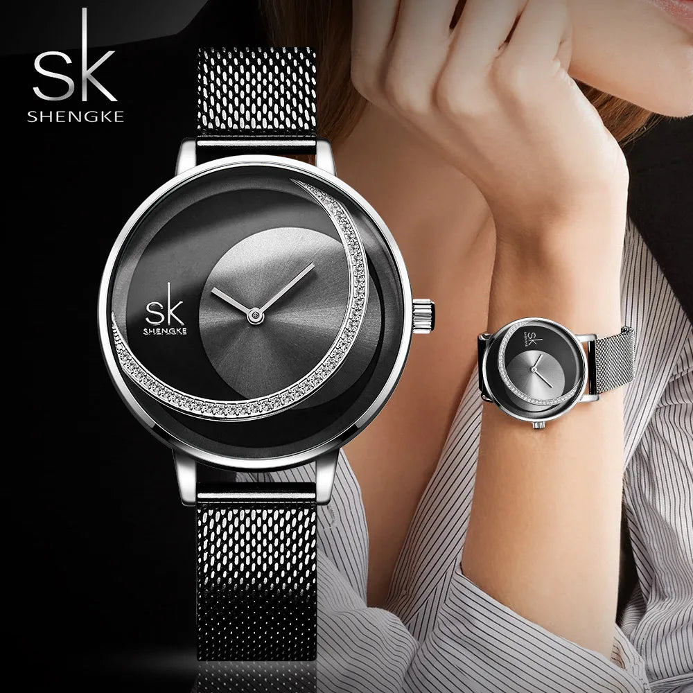 Shengke SK Fashion Top Luxury Brand Women Quartz Wristwatches Creative Design Thin Ladies Wrist Watch For Female Montre Femme