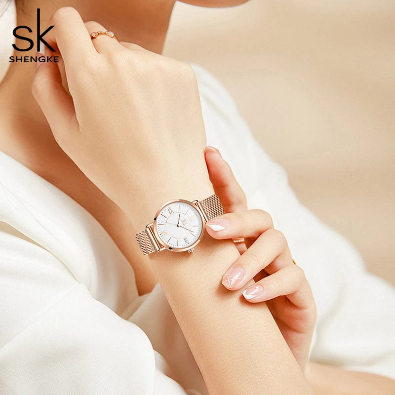 Shengke Japan Quartz Movement Waterproof Ladies Wristwatch Stainless Steel Band Classic Watch for Women Free Shipping Watches