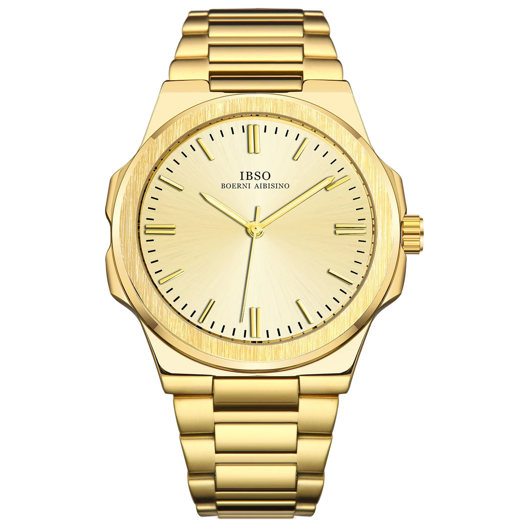 IBSO 2026 New Men Luxury Quartz Watch Brass Steel Case Stainless Steel Strap 3ATM Waterproof Japan Quartz Movement S1128G
