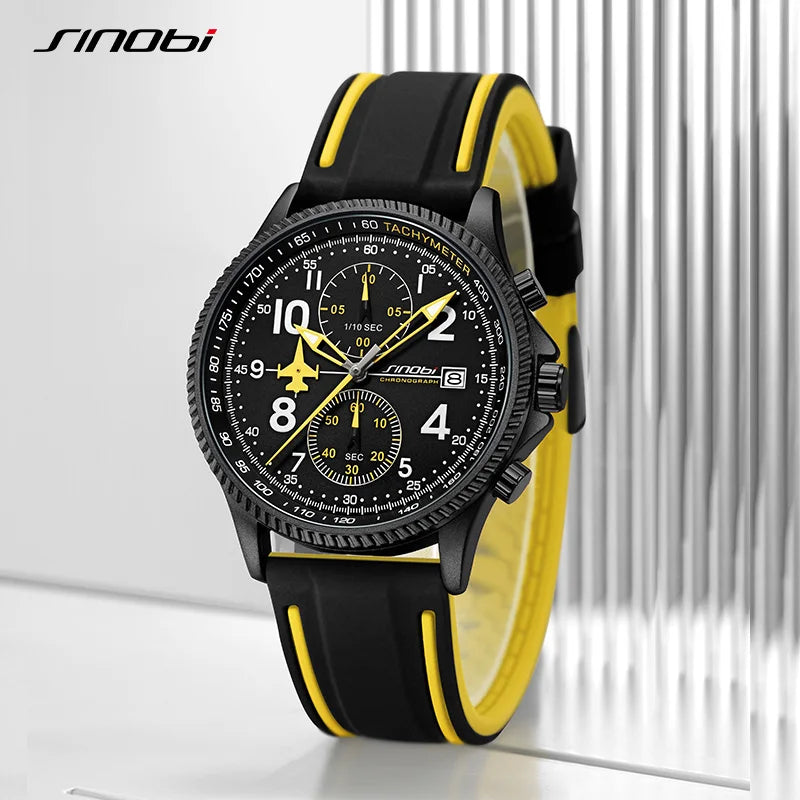 New SINOBI Creative Design Airplane Chronograph Men's Watches Original Geneva Calender Man Quartz Wristwatches Top Sports Clock