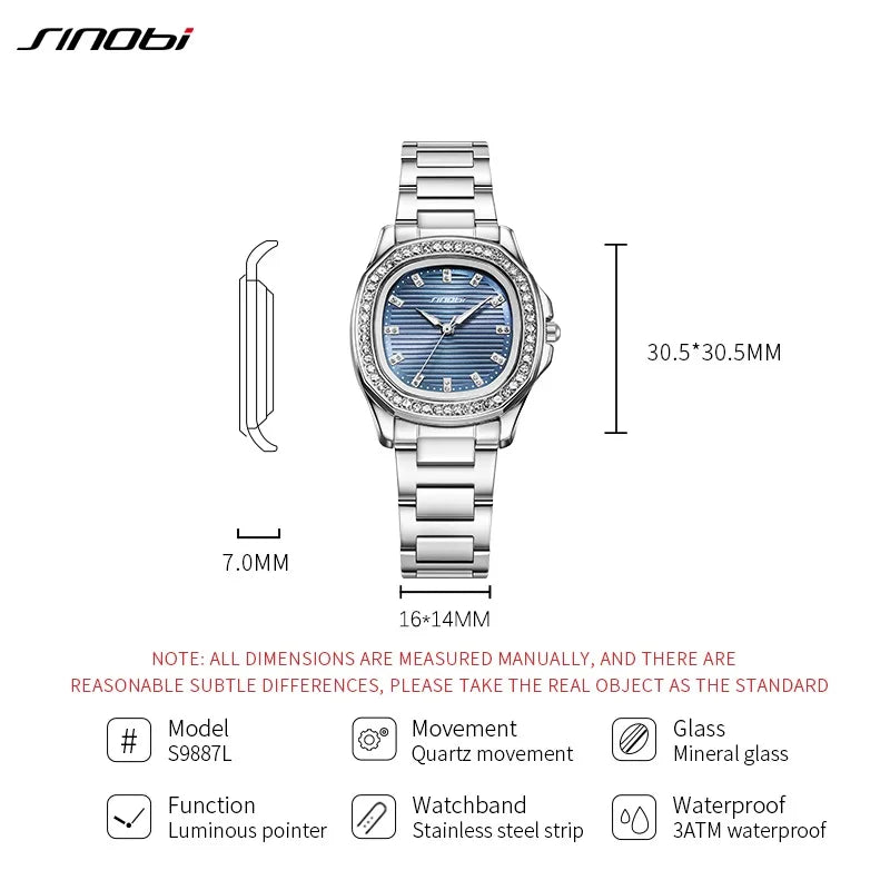 SINOBI Elegant Wrist Watches For Women Stainless Steel Female Watch Diamond Watches Woman's Quartz Watch Ladies Gifts Clock