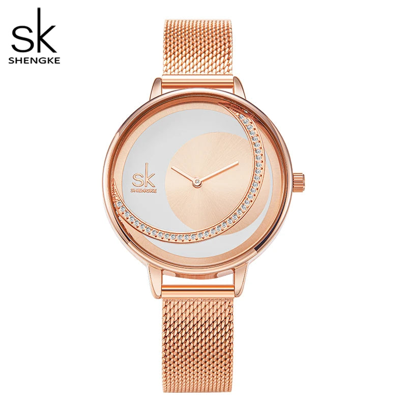 Shengke SK Fashion Top Luxury Brand Women Quartz Wristwatches Creative Design Thin Ladies Wrist Watch For Female Montre Femme