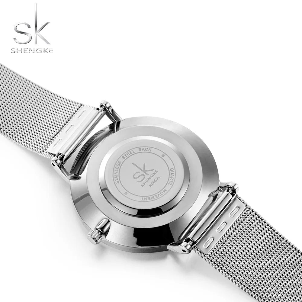 Shengke Fashion Black Watch For Women Classic Relogio Feminino Ultra Thin Quartz Watch Woman Adjustable Mesh Strap Montre Femme