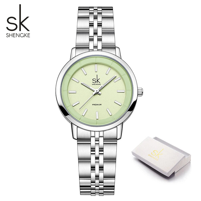 Shengke New Fashion Design Women's Quartz Watches Top Brand Womans Quartz Wristwatches Stainless Steel Female Best Gifts Clock
