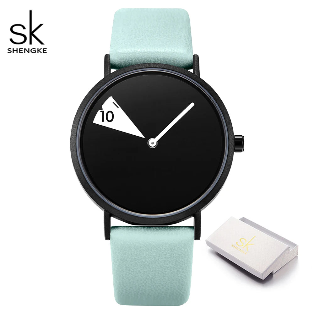 Shengke Top Women Watch Creative Wristwatch Ladies Watch Rotate Yellow Leather Band Wristwatches Clock Montres Femme Reloj Mujer