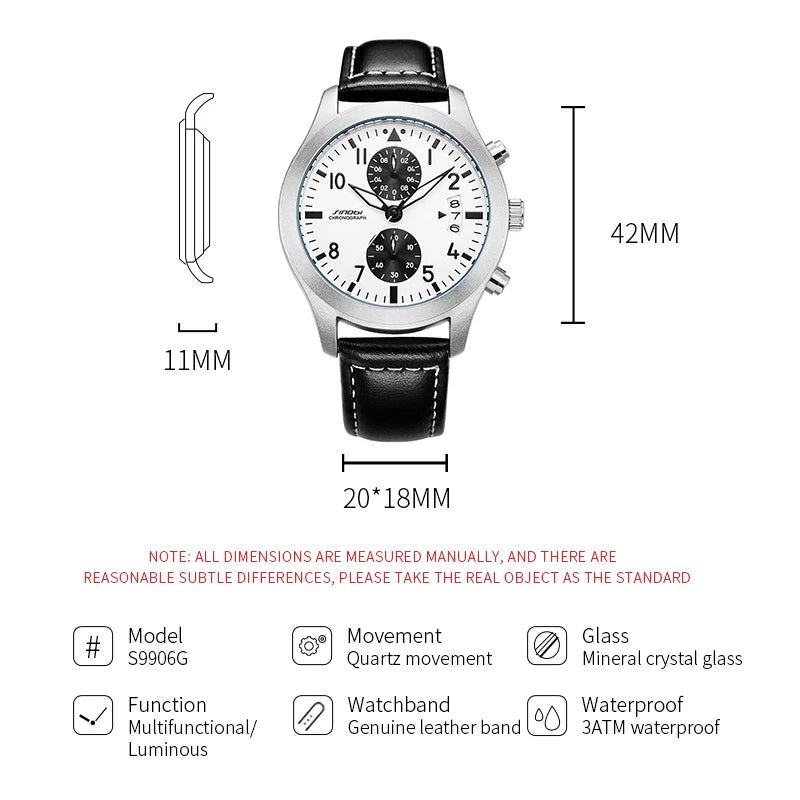 SINOBI Casual Style Men's Watches Fashion Design Man's Quartz Wristwatches I-W-C Brand Chronograph Gifts Clock Relogio Masculino