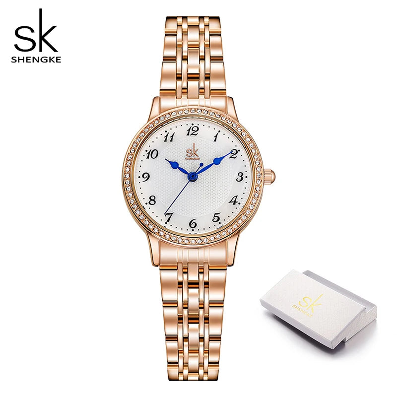 Top Brand Shengke Women's Watch Stainless Steel Rose Gold Simple Waterproof Luminous Ladies Watches Luxury Quartz Elegant Clock