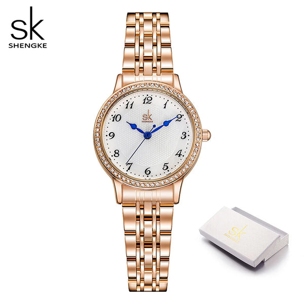Top brand shengke women's watch stainless steel rose gold simple waterproof luminous ladies watches luxury quartz elegant clock