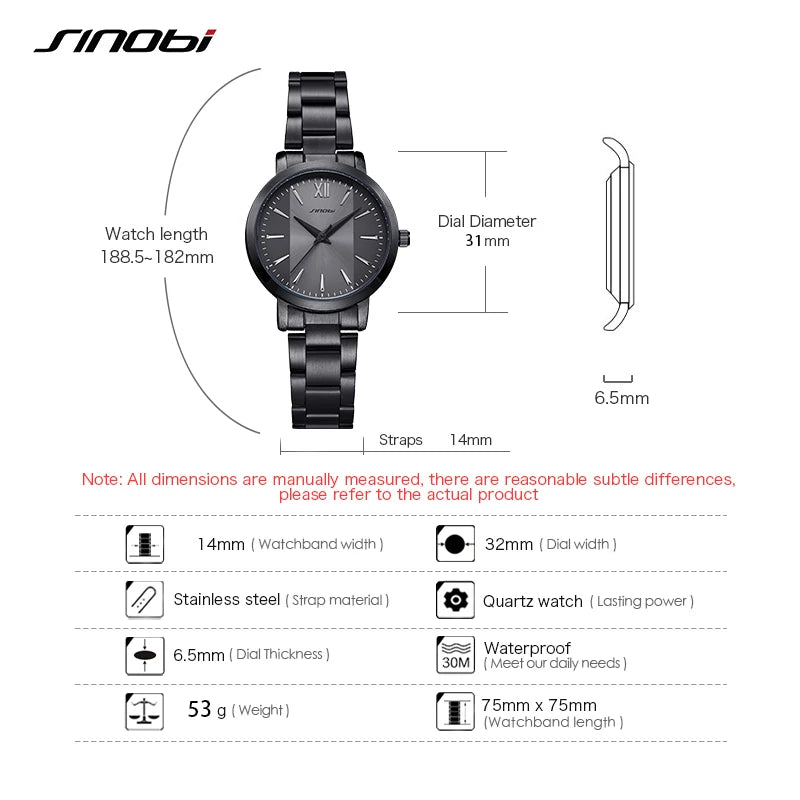 Sinobi Fashion Women's Watches Original Design Elegant Woman Quartz Wristwatches Best Gifts Clock for Wife Relogio Feminino