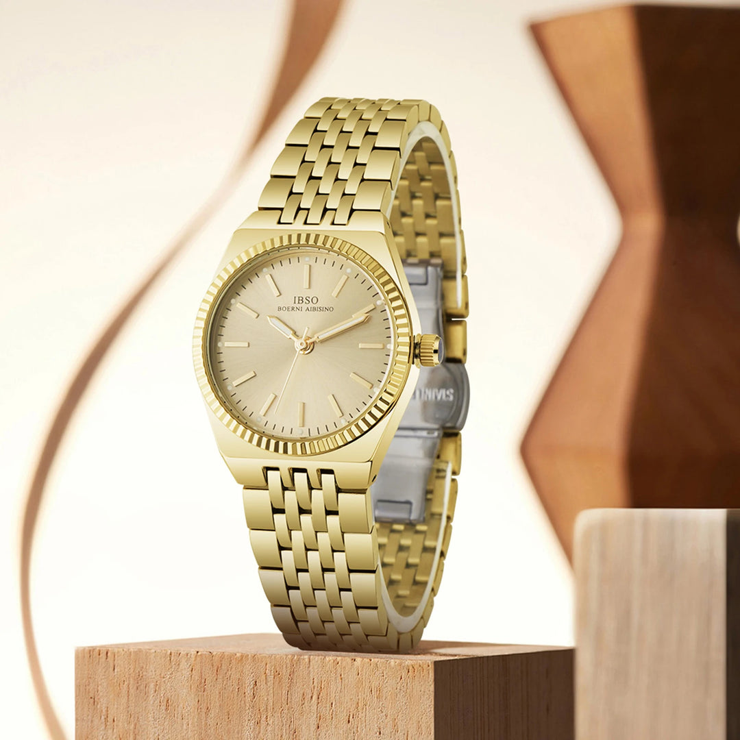 IBSO 2026 New Women Arrival Quartz Watches Alloy Case 3ATM Waterproof Luminous Hands Stainless Steel Strap And Back Cover
