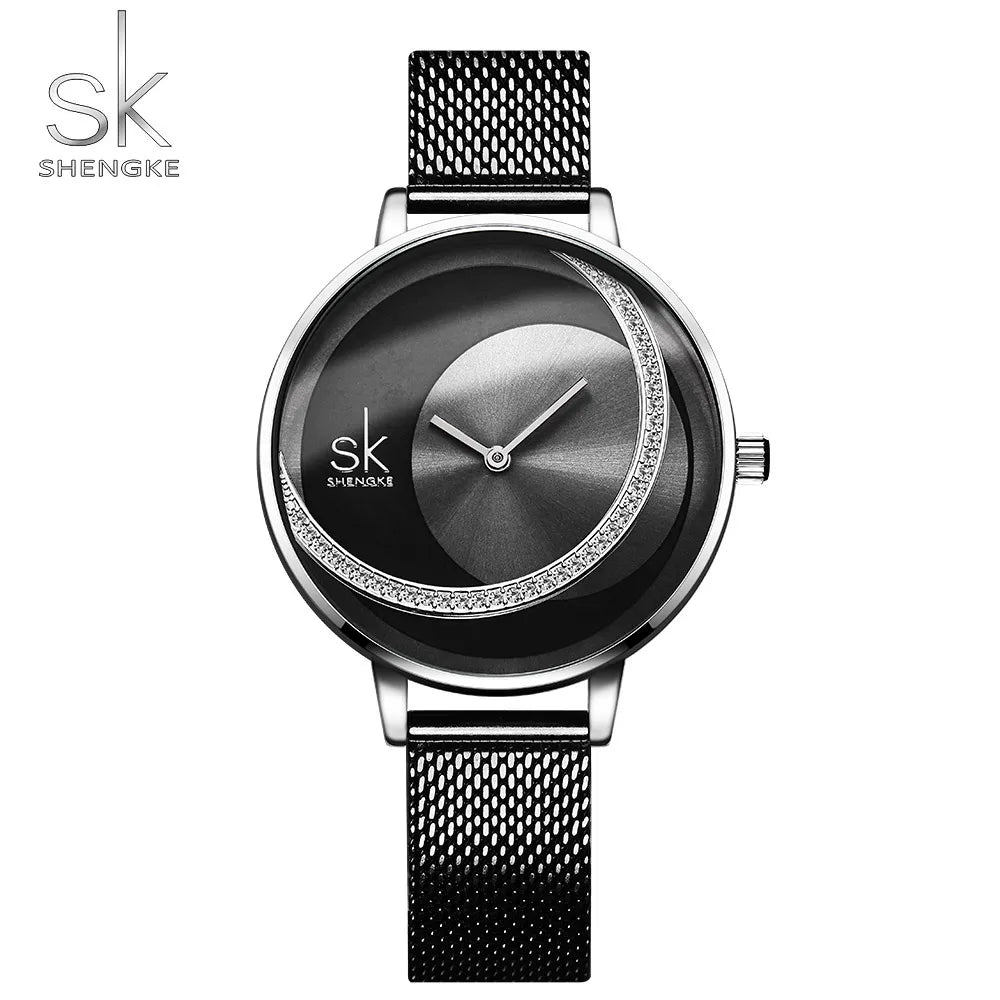 Shengke SK Fashion Top Luxury Brand Women Quartz Wristwatches Creative Design Thin Ladies Wrist Watch For Female Montre Femme