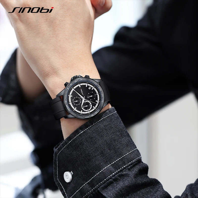 SINOBI Top Brand Silicone Strap Men's Watches Man's Sports Quartz Wrist  watches Chronograph Luminous Hands Gifts Clock for Male