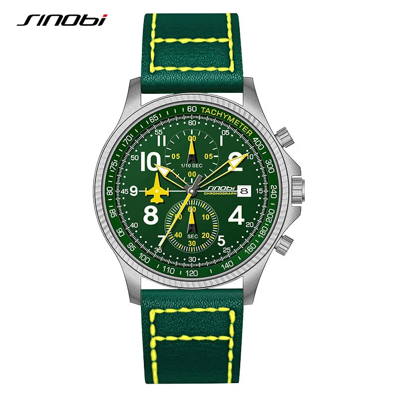 New SINOBI Creative Design Airplane Chronograph Men's Watches Original Geneva Calender Man Quartz Wristwatches Top Sports Clock
