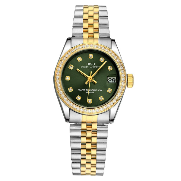 Ibso new women luxury wristwatches elegant date green ladies watch japanese movement quartz watch stainless steel strap s1079