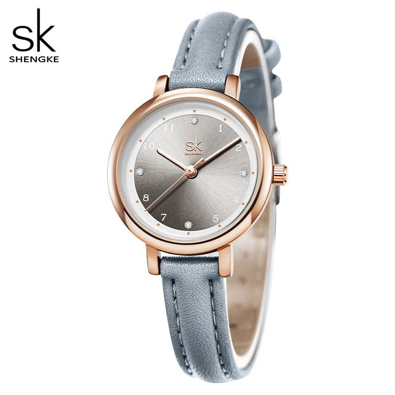 Shengke Women Watches Slim Leather Strap Mini Dial Japanese Quartz Movement Elegant Relogio Feminino Gift Watch Reloj Mujer Girl