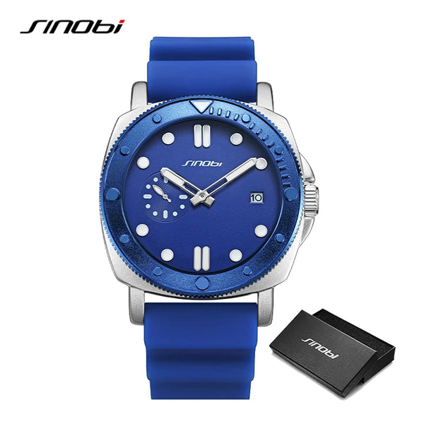 Sinobi fashion design men's watches top brand rubber strap man's quartz wristwatches creative styles male best gift clock
