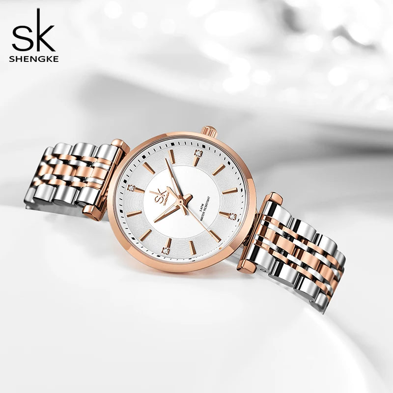 Shengke sk Watch Fashion Women Watches Black Leather Strap Woman's Quartz Wristwatches Ladies Colorful Clock Relogio Feminino
