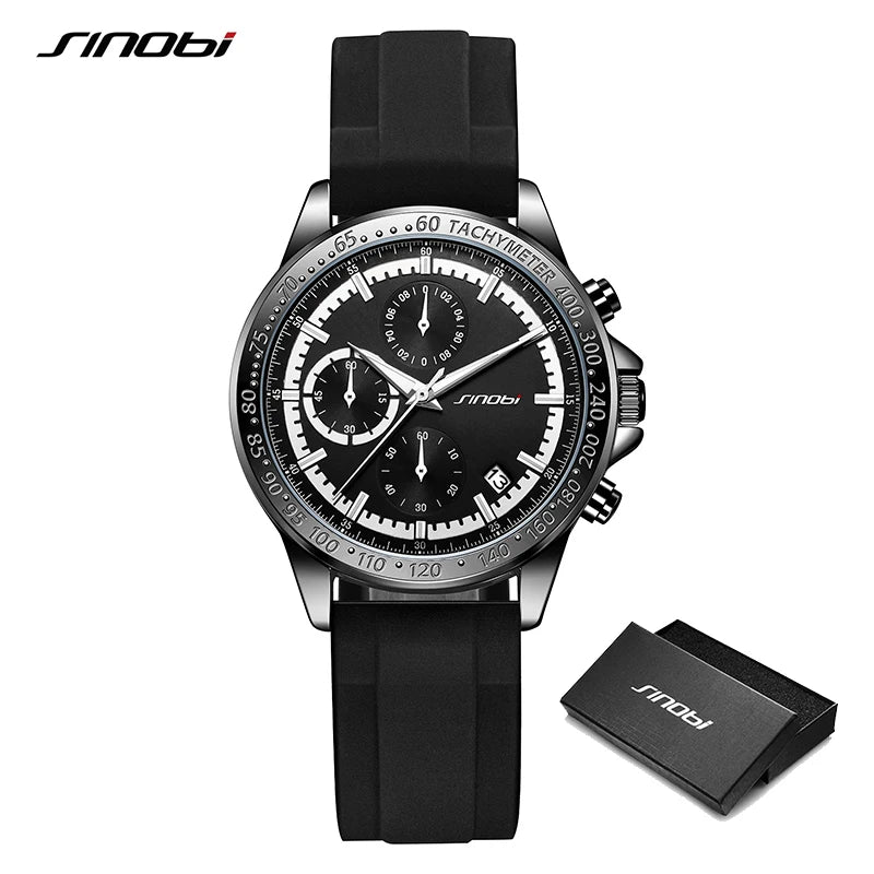 SINOBI Top Brand Silicone Strap Men's Watches Man's Sports Quartz Wrist  watches Chronograph Luminous Hands Gifts Clock for Male