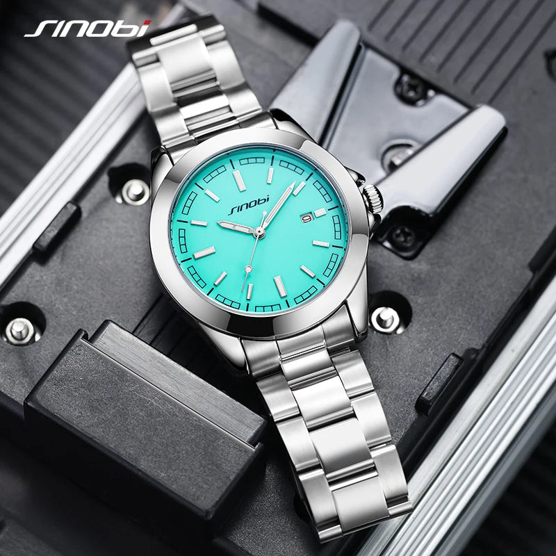 SINOBI High Quality Men's Quartz Watches Original Design Man's Casual Wristwatches Calendar Stainless Steel Male Clock Best Gift