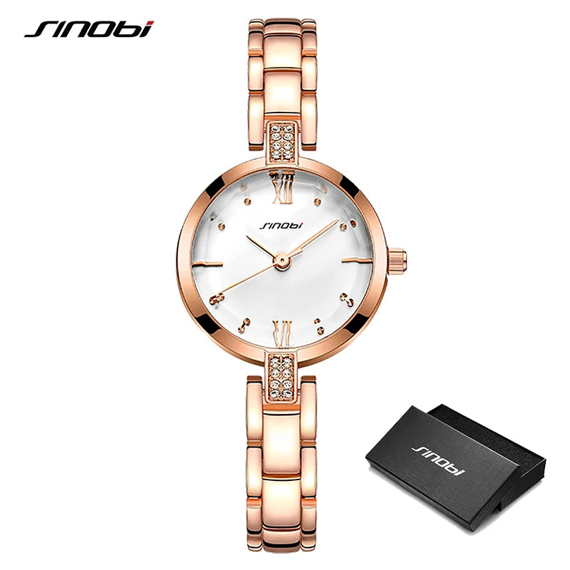 SINOBI Luxury Quartz Watch for Ladies Waterproof Luminous Stainless Steel Women Watches Elegant Dress WristWatch Top Gift Clock