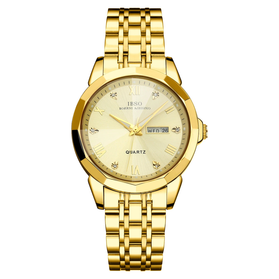 IBSO 2026 New Men Calendar Quartz Watch Japanese Movement 3ATM Waterproof Luminous Hands Luxury Stainless Steel Strap S1119G