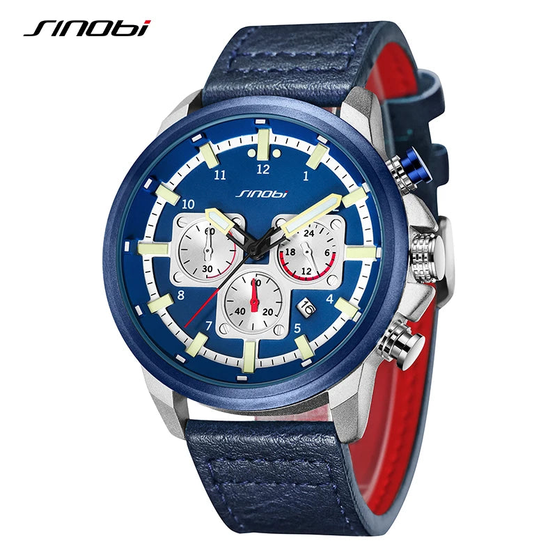 SINOBI New Luxury Brand Men Analog Leather Sports Watches Men's Army Military Watch Male Date Quartz Clock Relogio Masculino