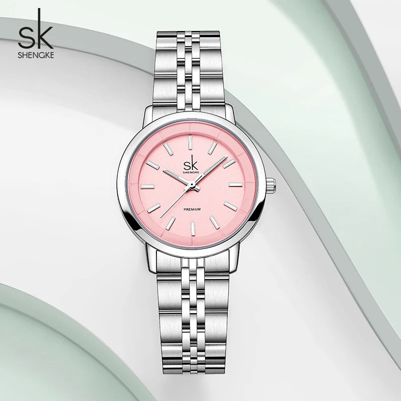 Shengke New Fashion Design Women's Quartz Watches Top Brand Womans Quartz Wristwatches Stainless Steel Female Best Gifts Clock