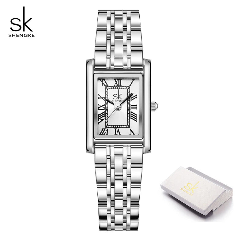 Shengke Ladies Watches Original Rectangle Leather Strap Women's Quartz  Wristwatches Best Gifts Clock Reloj Mujer Dropshipping