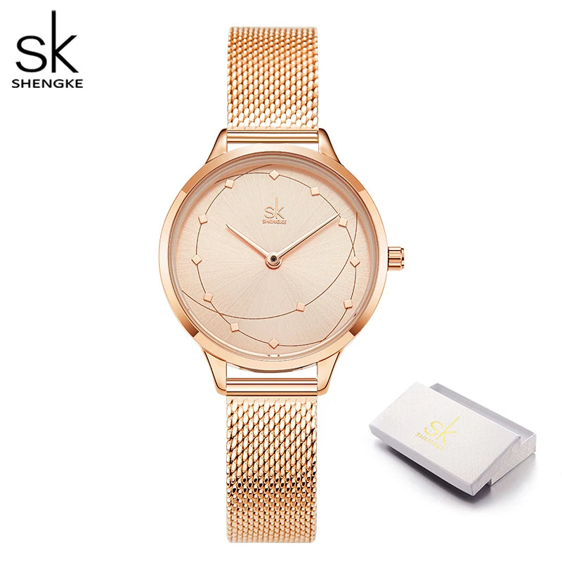 Shengke New Arrival Women Watch Black Quartz Wirstwatches Milan Meshband Ladies Watches Montre Femme Gifts Clock Reloj Mujer