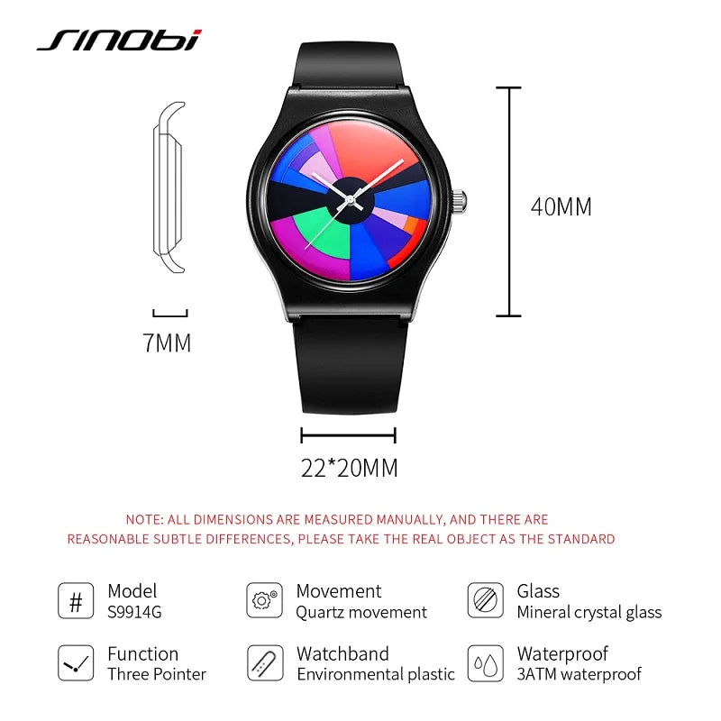 SINOBI Creative Design Men's Watches Fashion Colorful Watch Dial Original Top Mans Quartz Wristwatches Luxury Best Gifts Clock