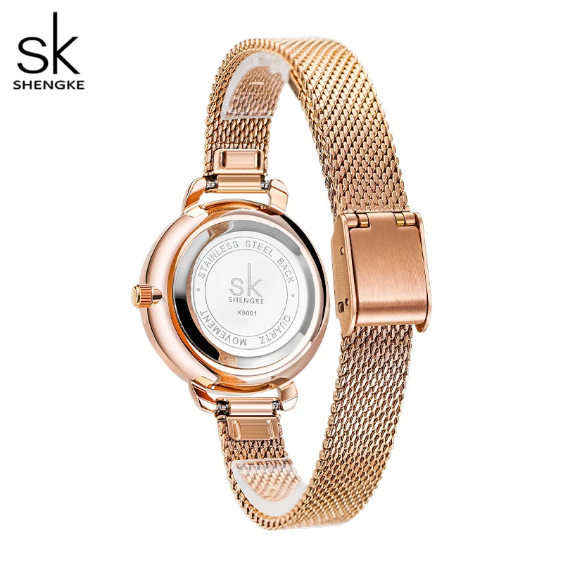 Shengke Fashion Women's Watches Top Luxury Design Woman Quartz Wristwatches Brand Elegant Gifts Clock for Female Rose gold Color