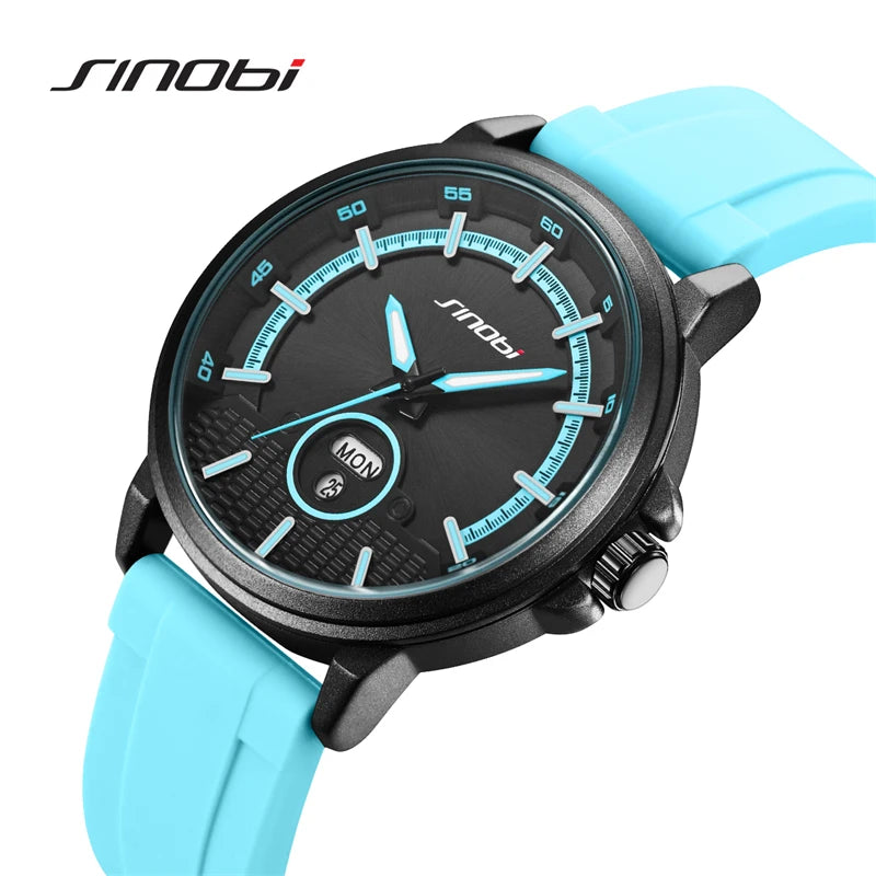 SINOBI New Design Men's Watches Fashion Man's Sports Quartz Watch Calendar Week Display Best Gifts Clock Top Brand Wristwatches