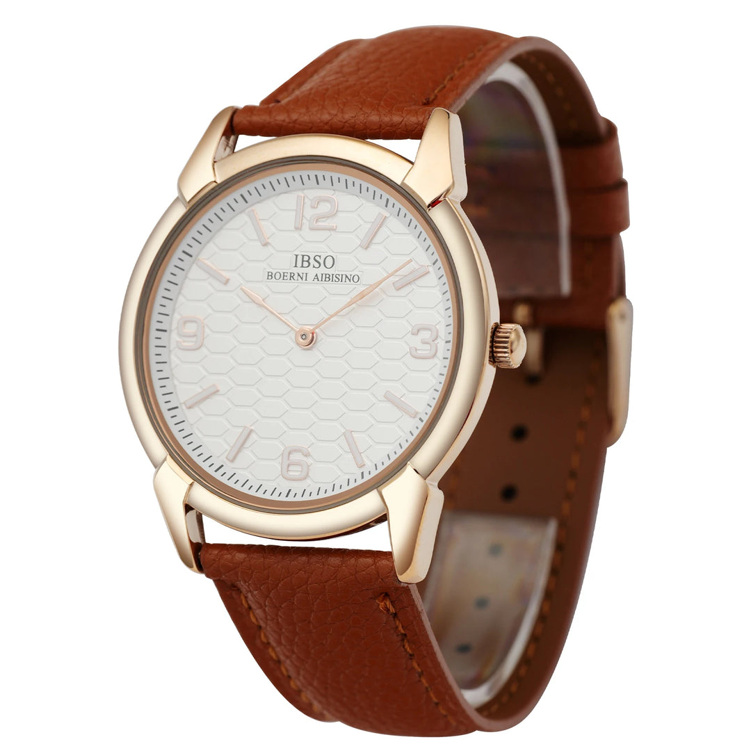 IBSO New Men Quartz Watches 2026 New Style Genuine Leather Strap 3ATM Waterproof 2Hands Stainless Steel Back Case