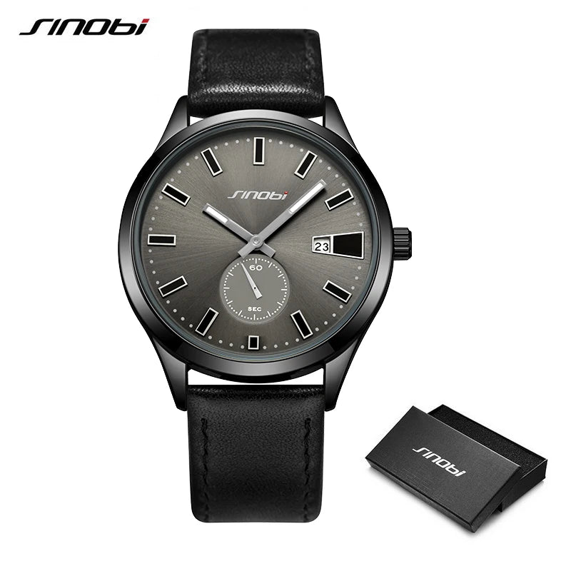 SINOBI Fashion Design Men's Watches Original Leather Strap Man's Quartz Wristwatches Best Gifts Clock for Male Relogio Masculino
