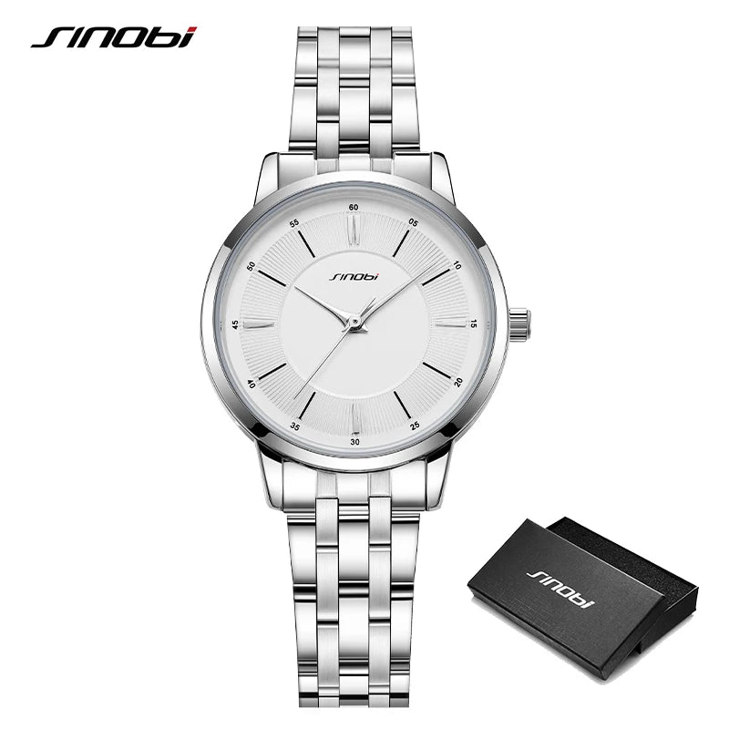 SINOBI Fashion Women's Watches Casual Stainless Steel Woman Quartz Wristwatches Elegant Dresses Best Clock for Female Waterproof