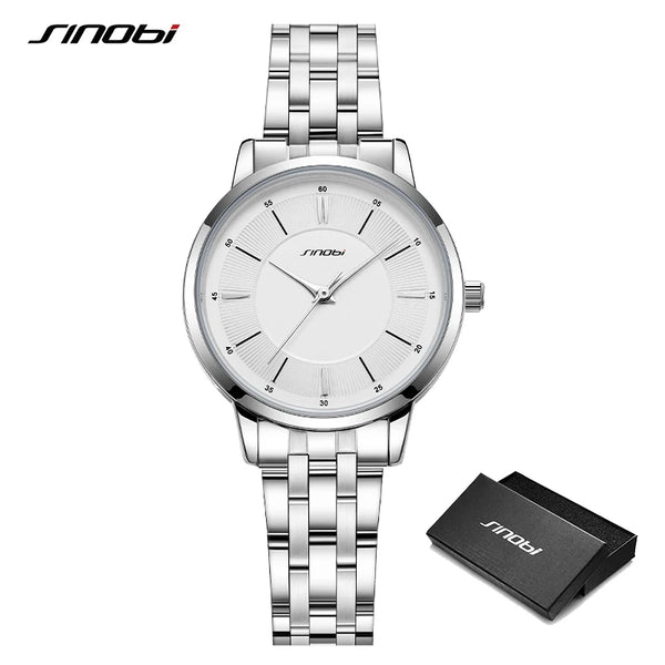 Sinobi fashion women's watches casual stainless steel woman quartz wristwatches elegant dresses best clock for female waterproof