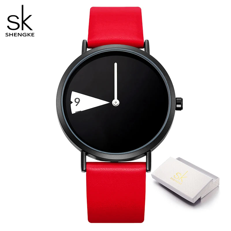 Shengke Top Women Watch Creative Wristwatch Ladies Watch Rotate Yellow Leather Band Wristwatches Clock Montres Femme Reloj Mujer