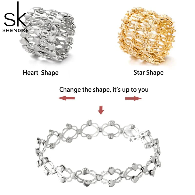 Shengke Top Luxury Women's Watches 2 In 1 Magic Retractable Ring Bracelet Diamond Ladies Quartz Wristwatches Best Gifts Clock