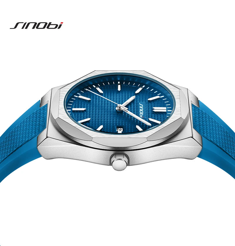 SINOBI New Fashion Design Men's Quartz Watches Original Style Man's Wristwatches Silicone Strap Top Brand Male Best Gifts Clock