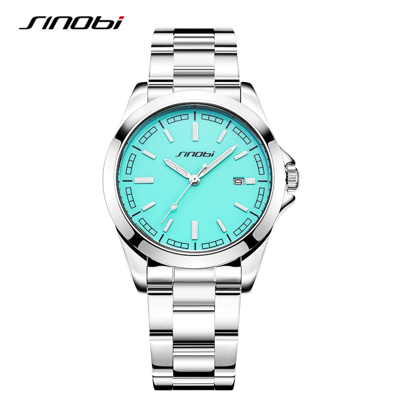 SINOBI High Quality Men's Quartz Watches Original Design Man's Casual Wristwatches Calendar Stainless Steel Male Clock Best Gift