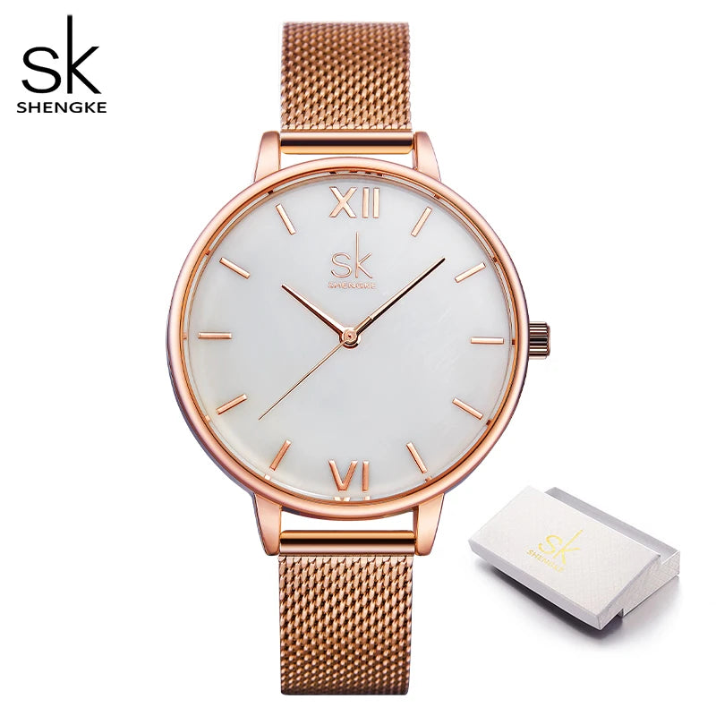SHENGKE New Fashion Women Watches Top Brand Elegant Woman's Quartz Wristwatches Luxury Golden Clock for Lady Relogio Feminino