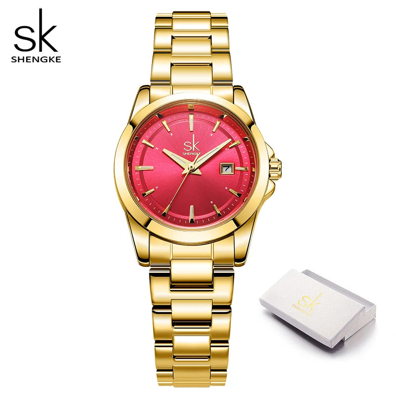 Shengke Fashion Design Women's Wristwatches Top Styles Woman's Quartz Watches Calendar Original Ladies Best Gifts Clock