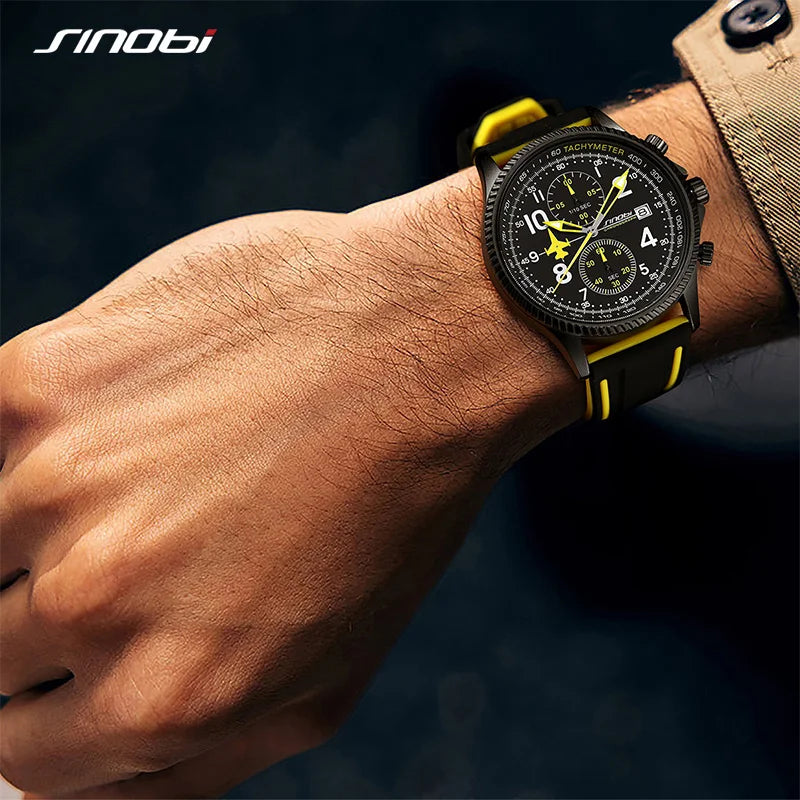 New SINOBI Creative Design Airplane Chronograph Men's Watches Original Geneva Calender Man Quartz Wristwatches Top Sports Clock