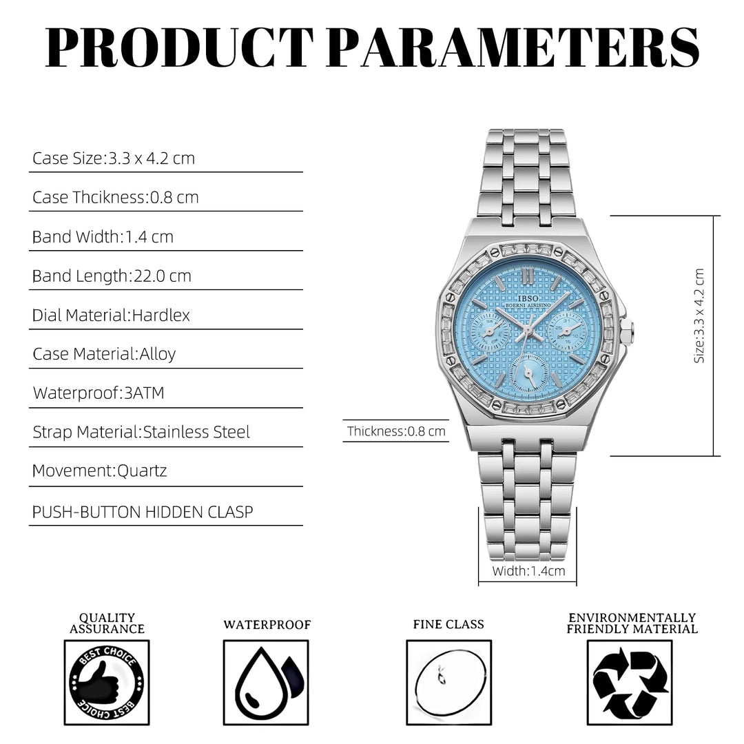IBSO 2026 Three Eyes Women Quartz Watch Original Movement 3ATM Waterproof Stainless Steel Strap Luminous Hands Dials
